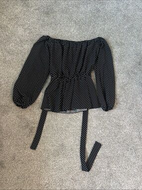 Black Polka Dot Off-Shoulder Peplum Top